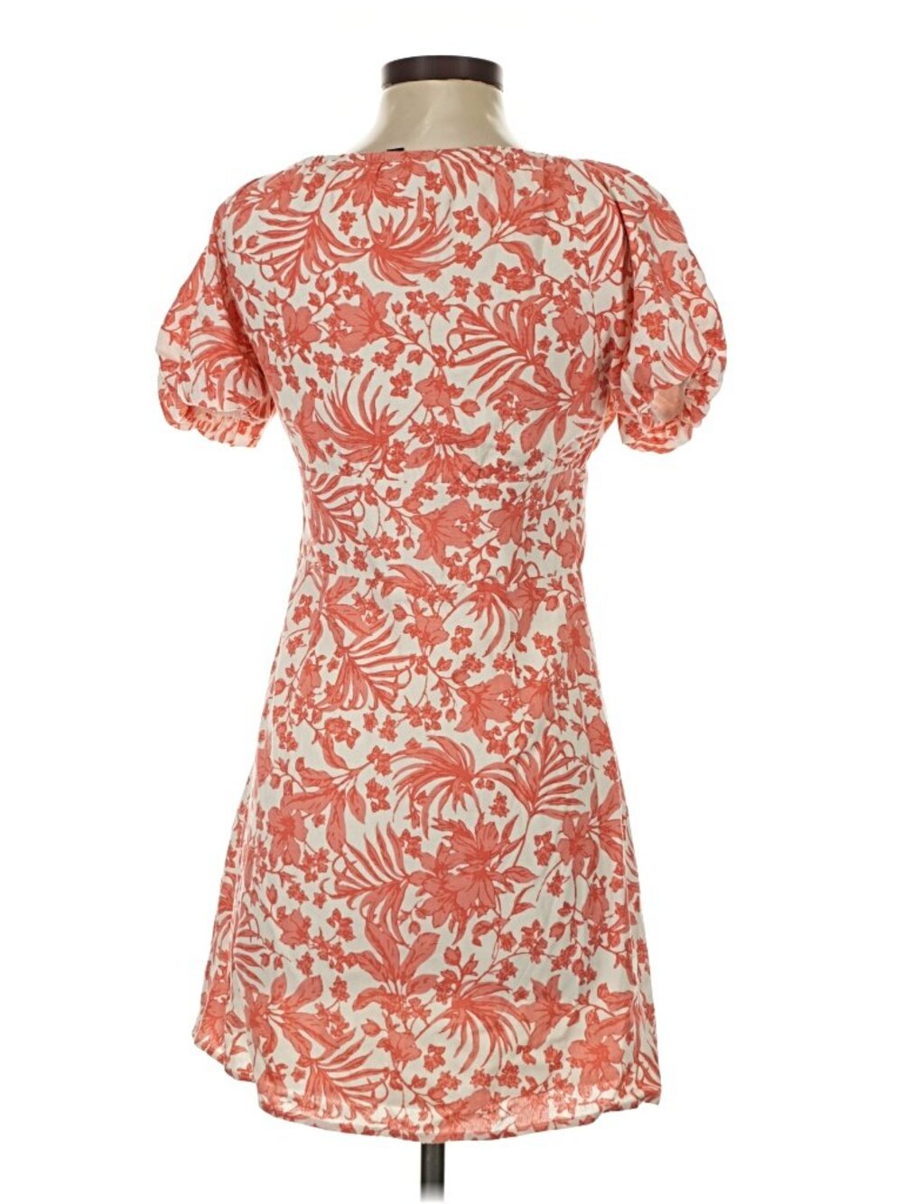 AQUA Coral Botanical Puff Sleeve Square Neck Mini Dress Size S - Picture 4 of 7